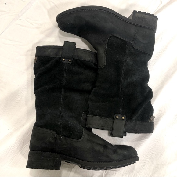 UGG Shoes - UGG suede/leather Sherpa lined boots, black, EUC